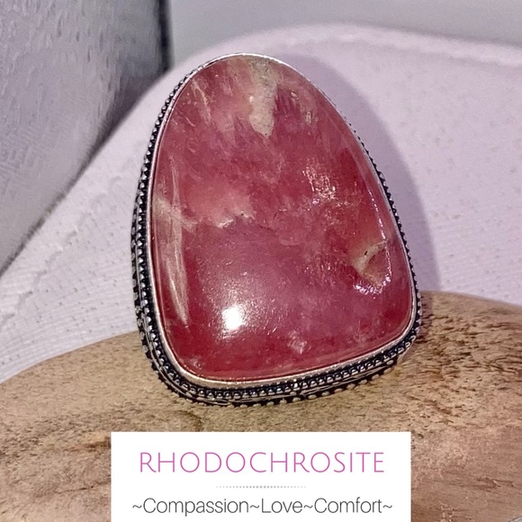 Natural Pink Rhodochrosite Gemstone Handmade Ring - Picture 6 of 7